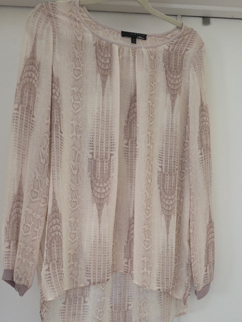 Elie Tahari Cream Blouse with Taupe Neck Trim